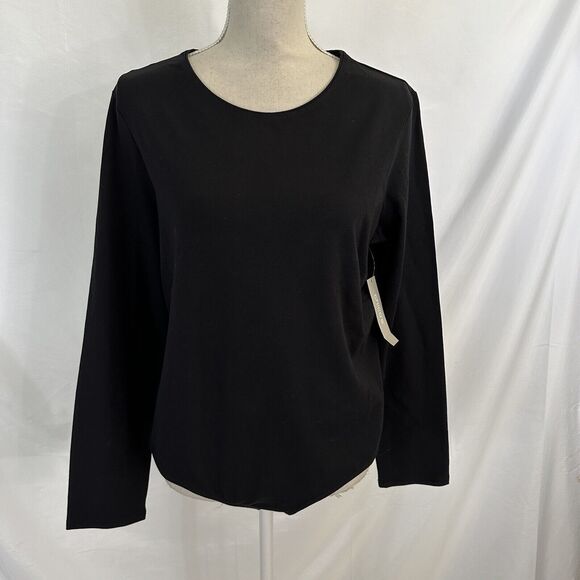 Chico's Black Scoop-Neck Bodysuit Long Sleeve Size 2 LARGE NEW - Picture 1 of 6